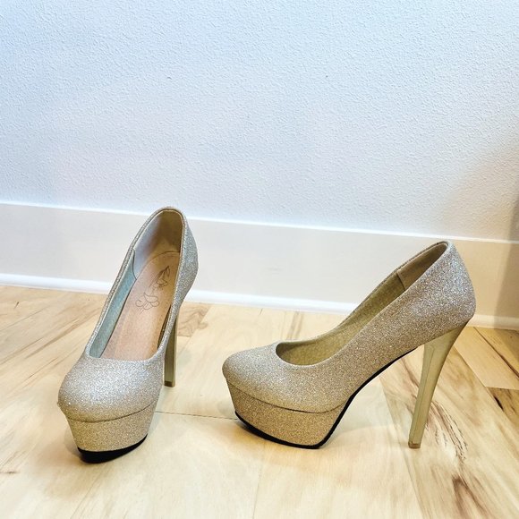 Gold Go-Go Stilettos Platform Pumps Heels - Picture 1 of 5